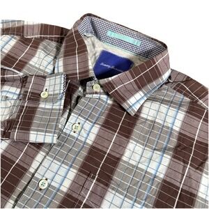 Tommy Bahama Shirt Men's M Brown Plaid Long Sleeve Button Down Casual Cotton